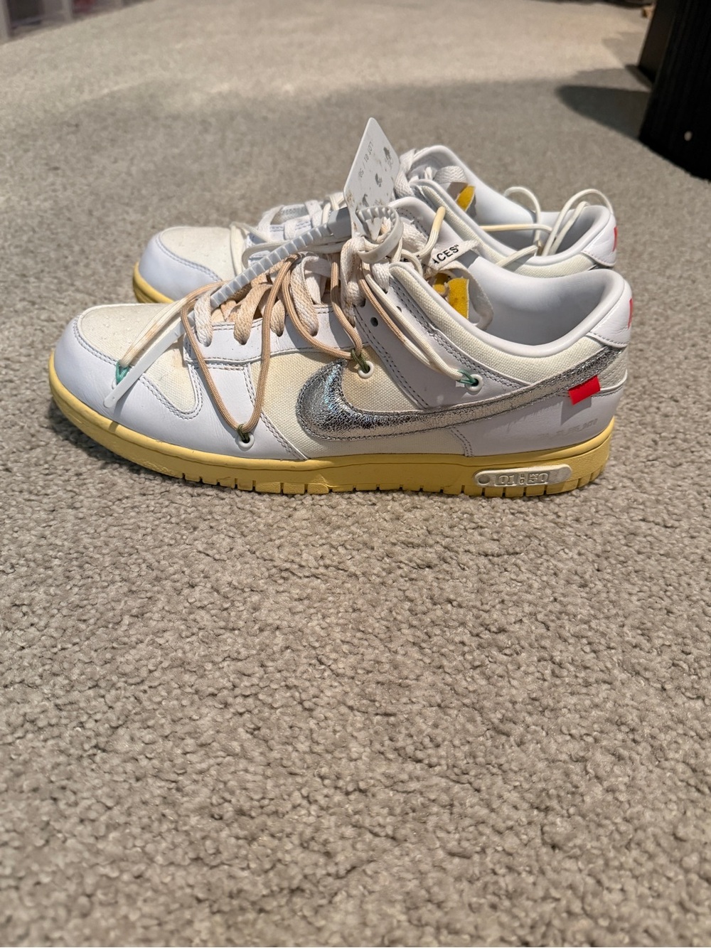 Off-White Low-Top Athletic Sneakers in White, Yellow & Silver